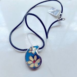 Menegatti silver and enamel leather necklace